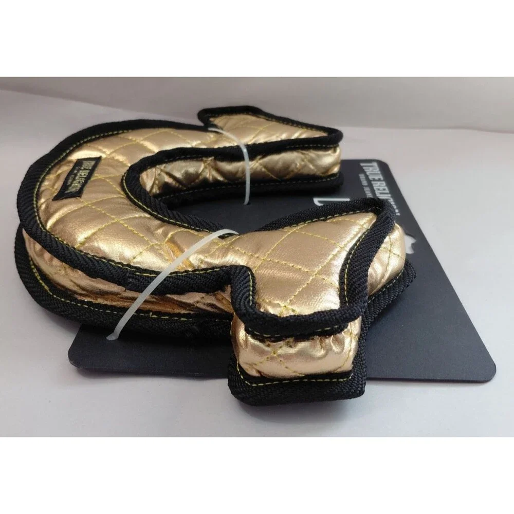 True Religion Horseshoe Logo Large Dog Toy New With Tags Gold Black